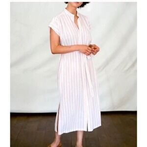 TROVATA Birds of Paradis Sz S Small Pink Stripe Shirt Astrid Easy Dress